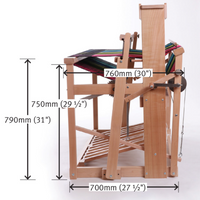 Métier à tisser 8 cadres - 38'' - Jack Loom d'Ashford vu de côté fermé avec mesures